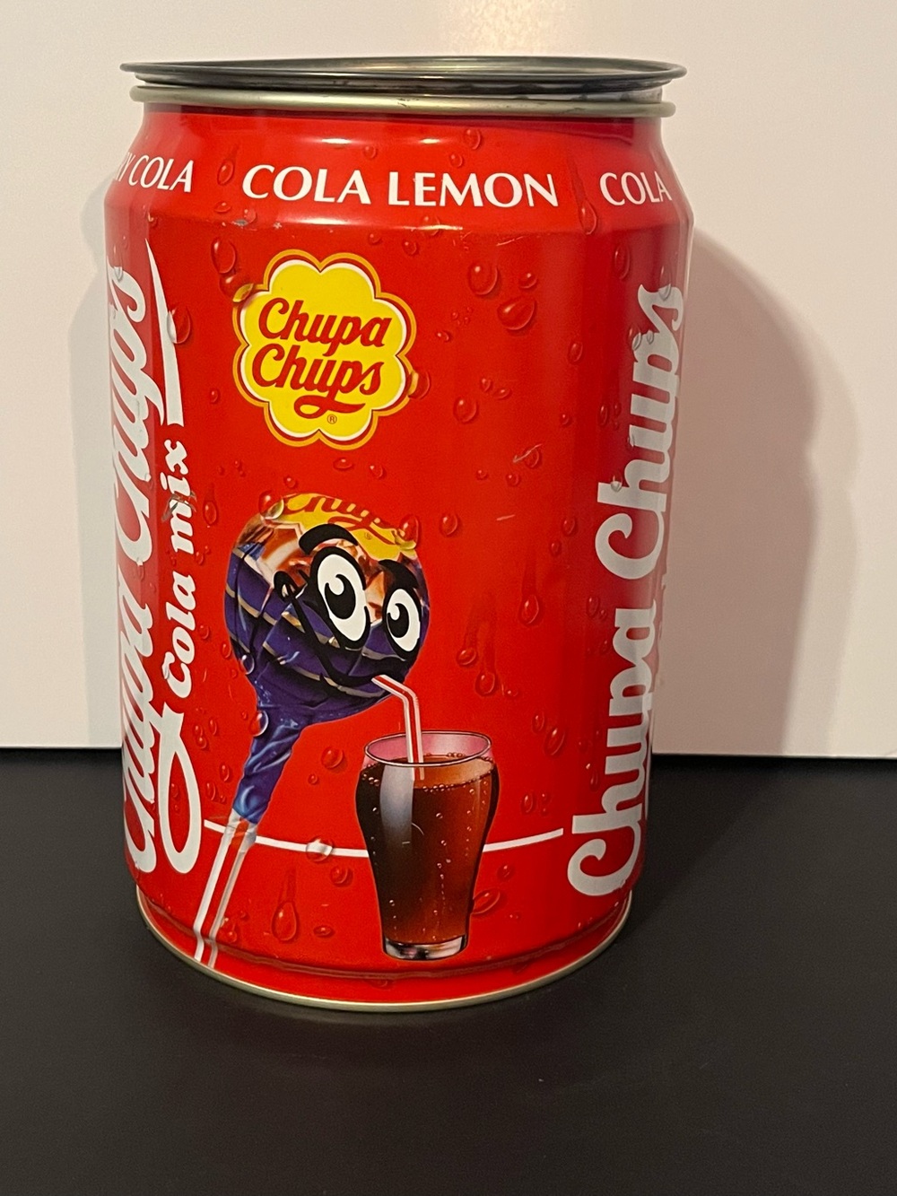 Vintage 1990s Chupa Chups Cola Mix Large Advertising Tin Can Storage